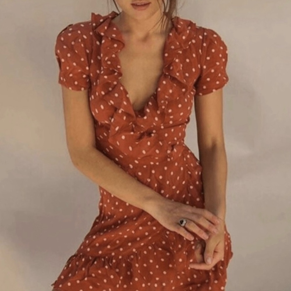 REALISATION PAR Polka Dot Ruffle Dress - Rust, XS